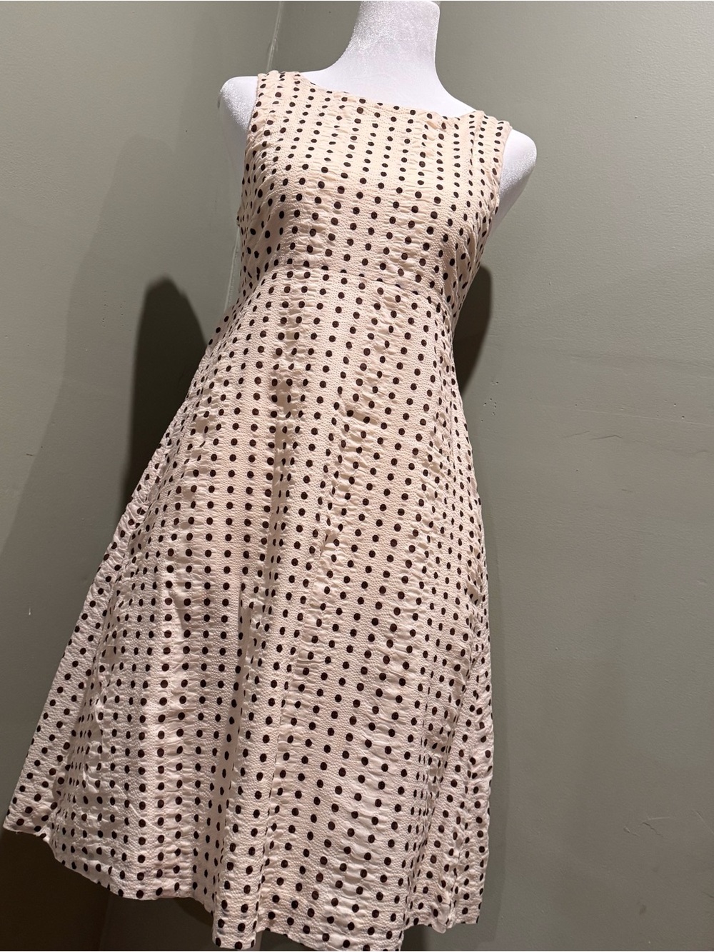 J. Crew Cream Dress with Brown Polka Dots